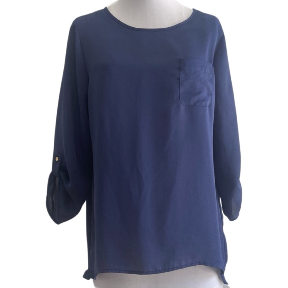 DALIA COLLECTION || Blue Three Quarter Sleeve Blouse || size Medium